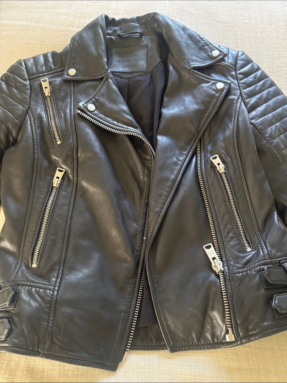 AllSaints Black Quilted Leather Moto Jacket - Picture 5 of 7